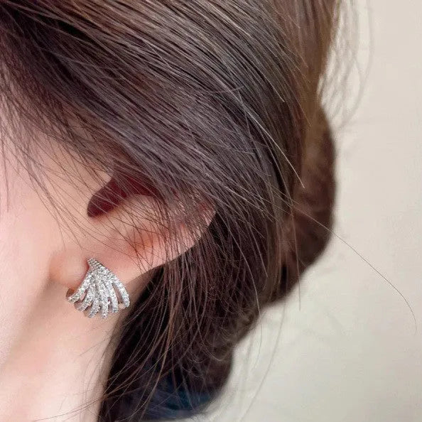 Women's geometric line design zircon earrings with platinum electroplating finish