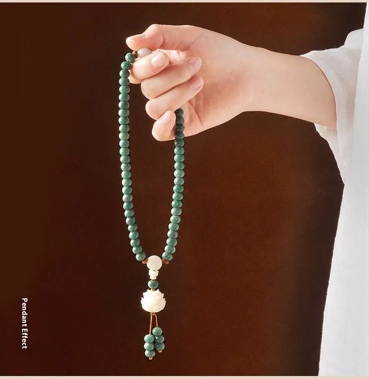 Bodhi seed and green sandalwood unisex bracelet with double ring safety buckle