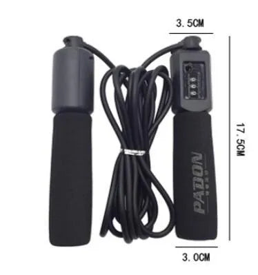 Adjustable fitness skipping rope with sponge handles shown in multiple colour and suit pattern options