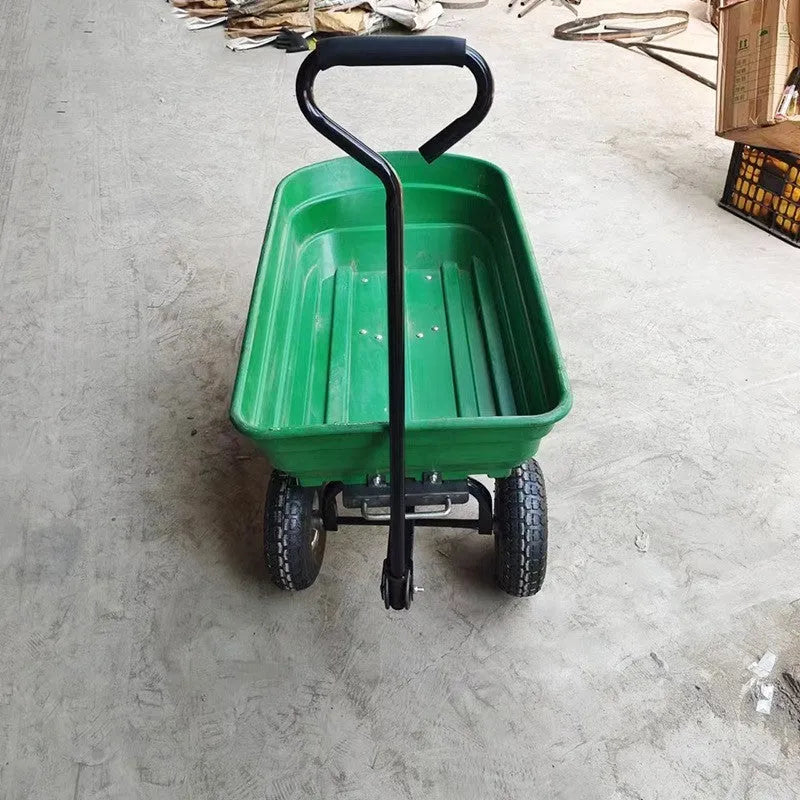Green four-wheel dump truck with steel PP construction, 940mm long bed