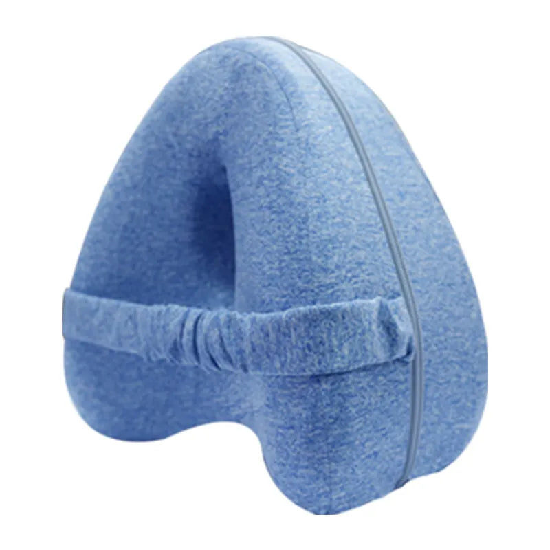 Heart-shaped dark blue memory foam leg pillow for adult knee support