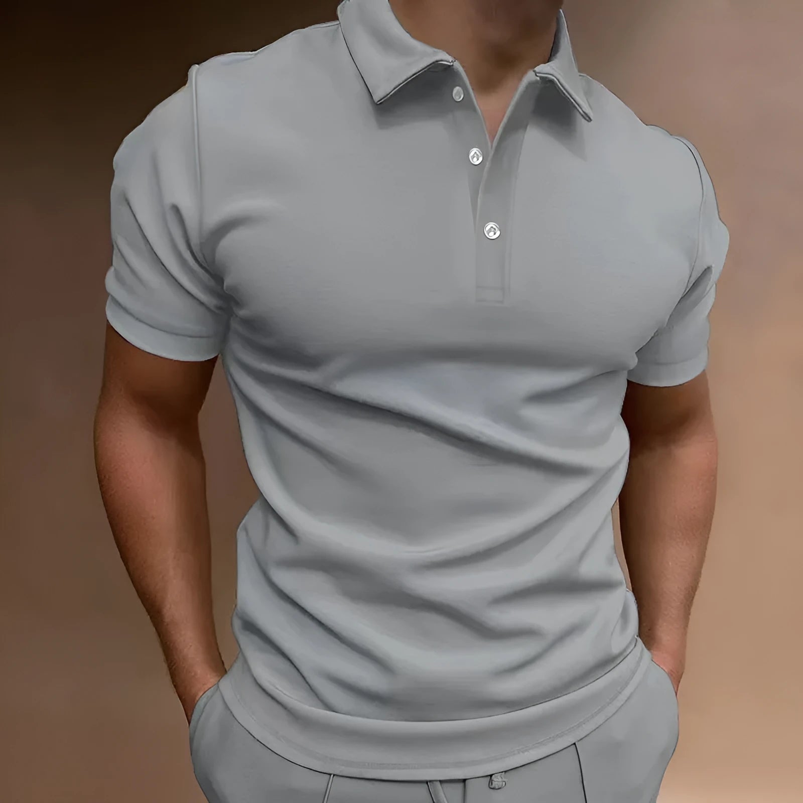 Men's loose fit button-up T-shirt in cotton blend fabric available in multiple colours