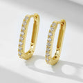 S925 sterling silver oval zircon earrings with geometric quadrilateral design