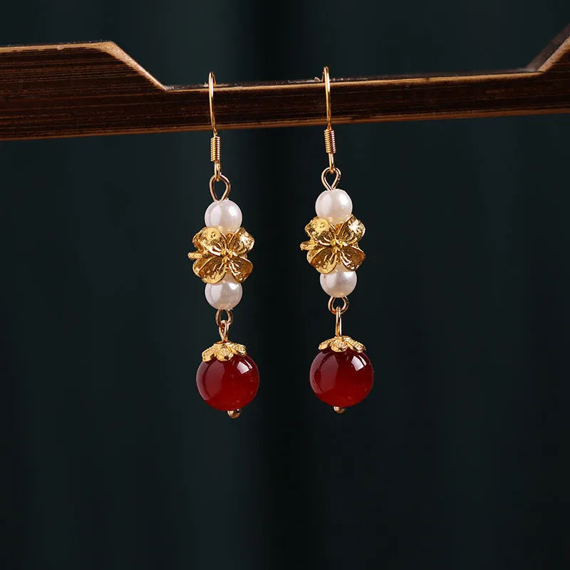 Vintage court style national Han cheongsam antique earrings with electroplated alloy construction