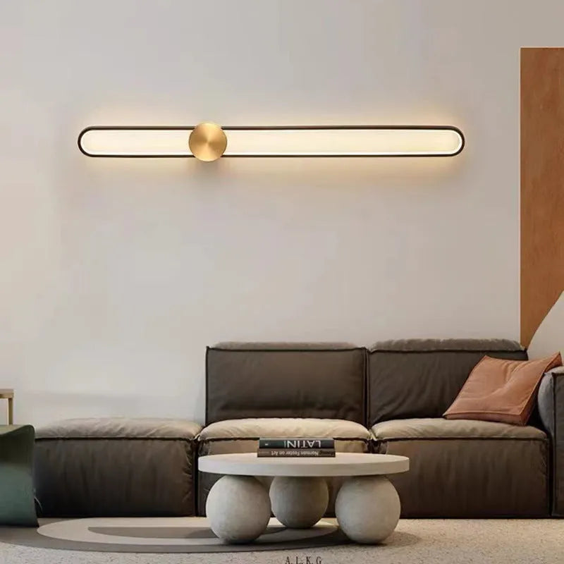Modern minimalist circular wall lamp with 60cm iron frame in black or gold finish