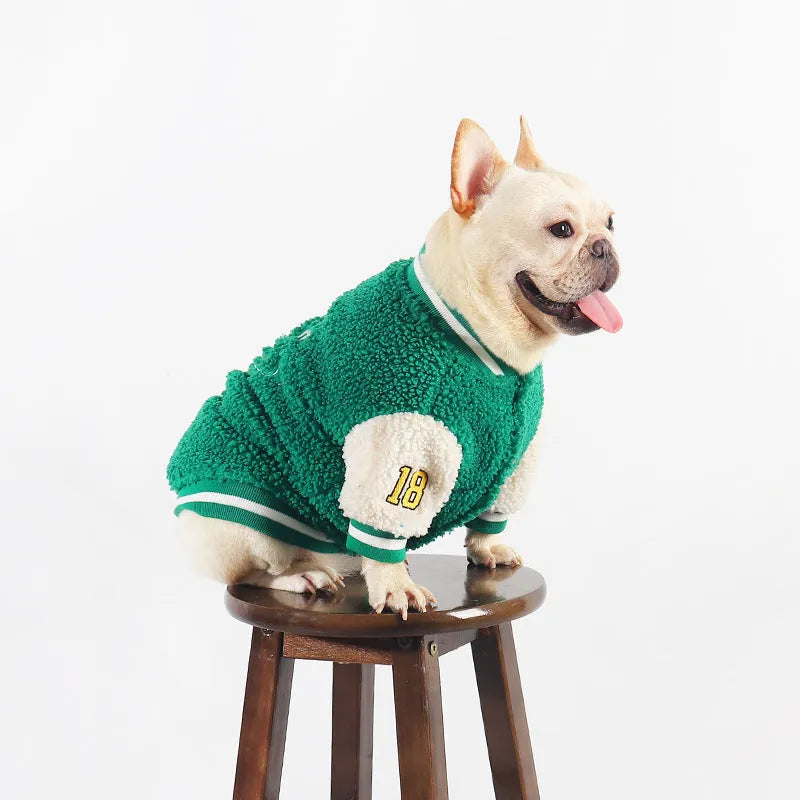 Green fleece-lined thick dog coat for winter, available in sizes L to 4XL