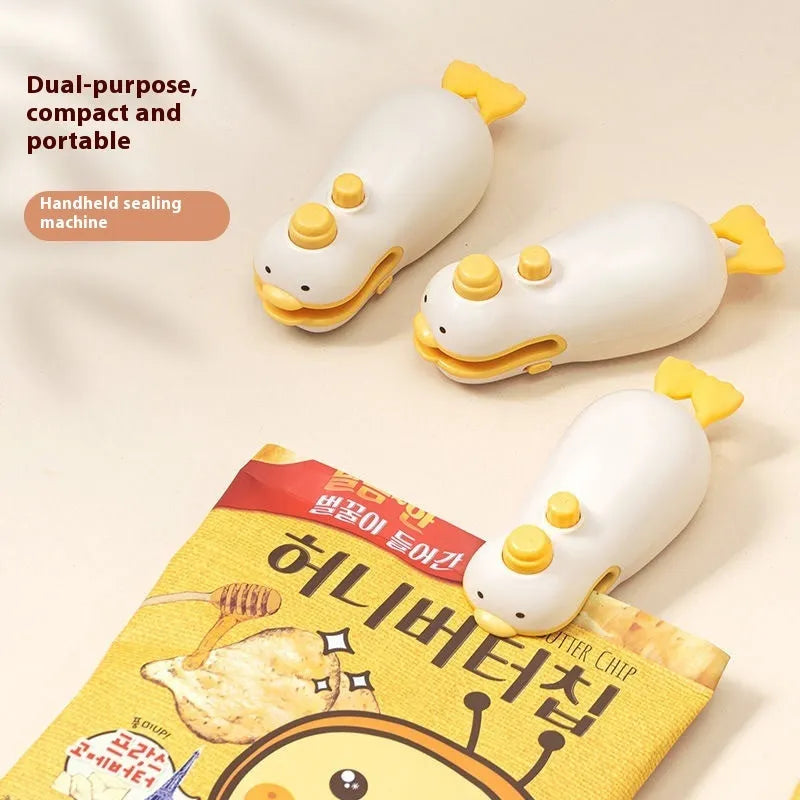 Yellow duck rechargeable sealing machine with animal jacquard style and USB charging cable