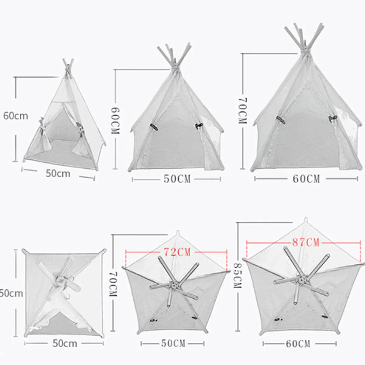 Striped flax and linen pet teepee tent with removable cushion for small dogs or cats