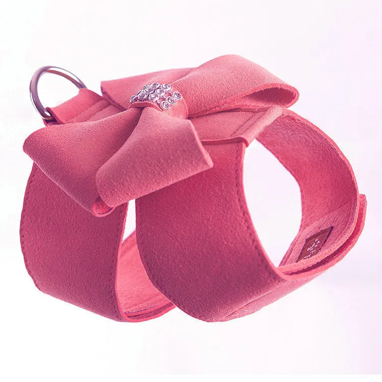 Adjustable puppy chest strap with bowknot decoration in microfiber fabric
