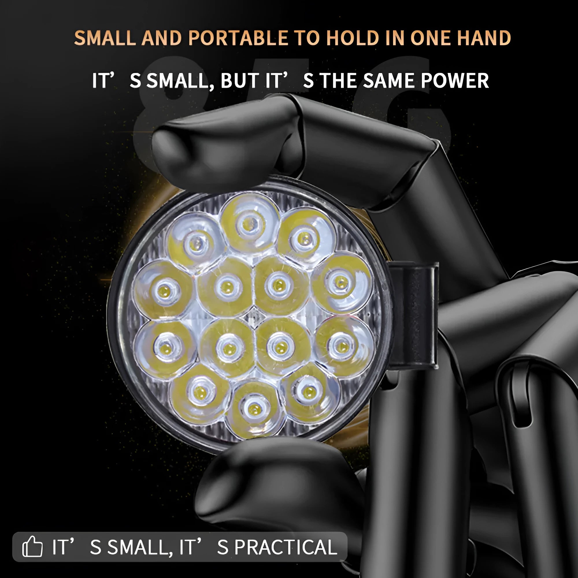 Small round white aluminium LED work light for vehicle mounting