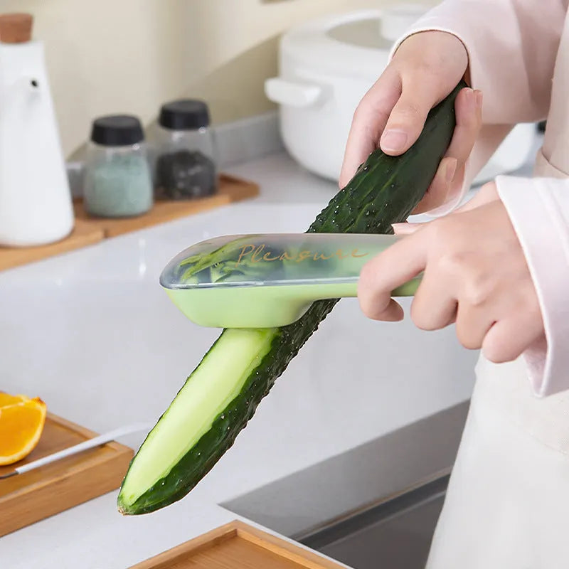 20cm kitchen vegetable peeler with storage tube, stainless steel blade, non-slip handle, and hanging hole