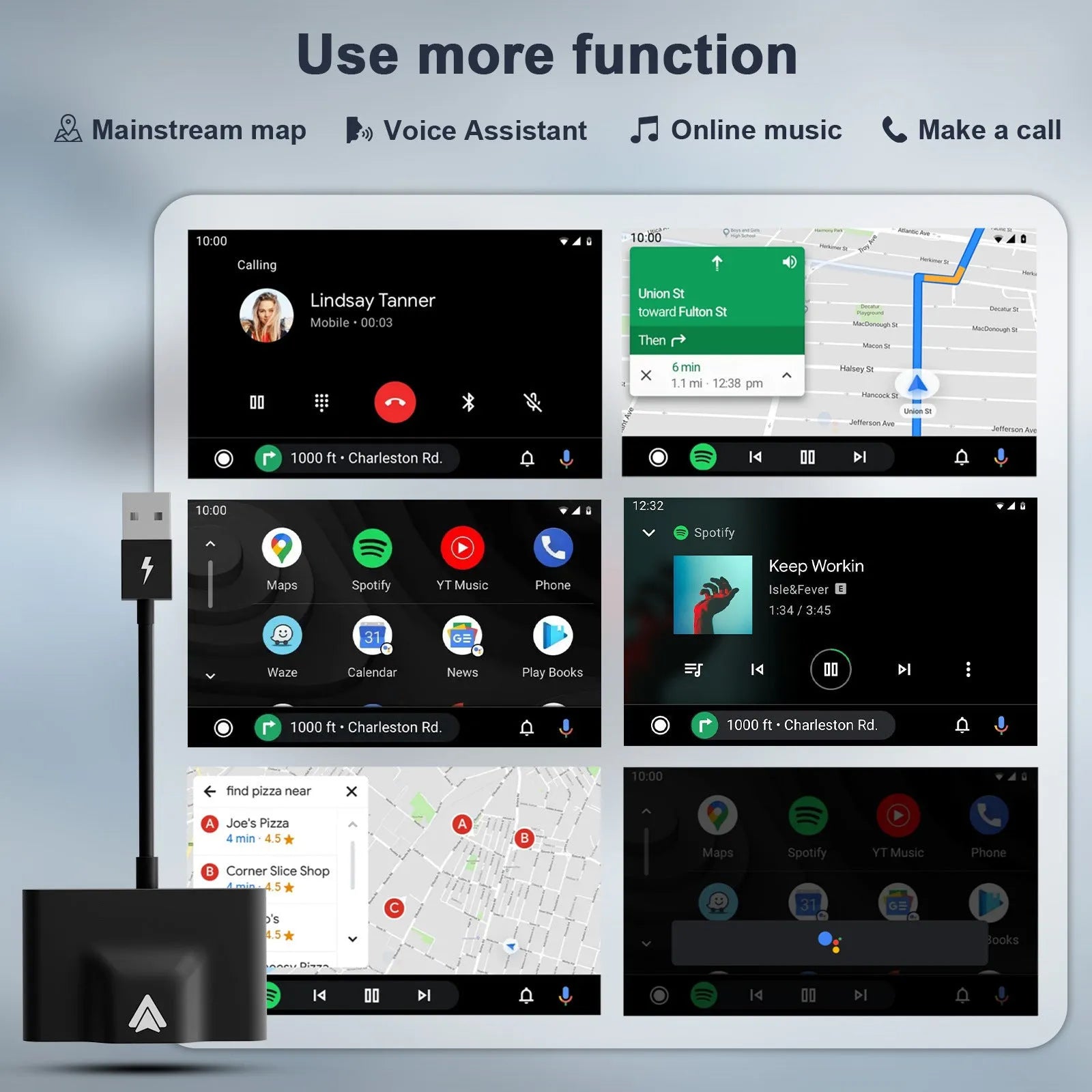 CarPlay wired to wireless adapter for Android phones, showing compact design.