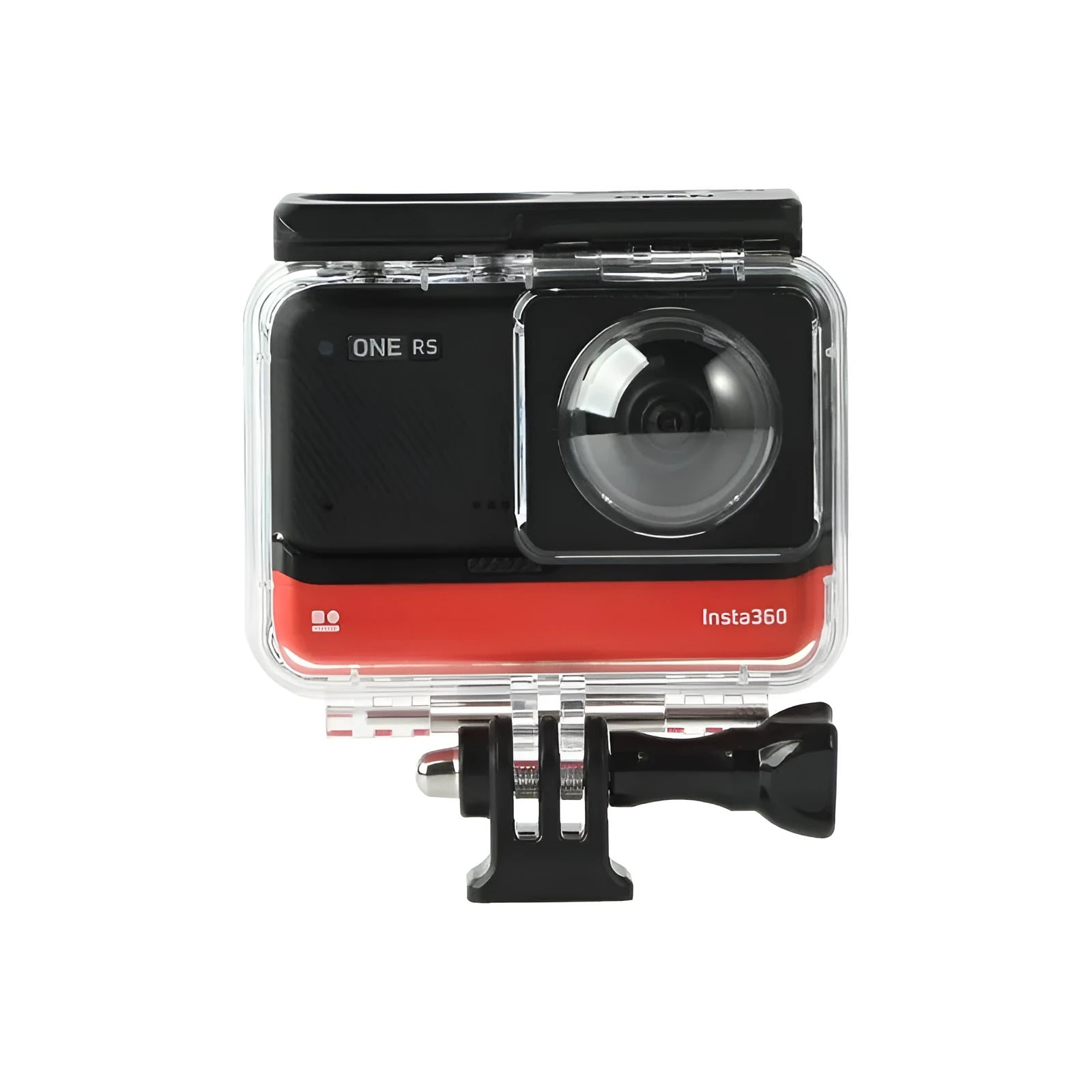 Transparent Insta360 One RS waterproof housing with dimensions 9x8x4.5cm