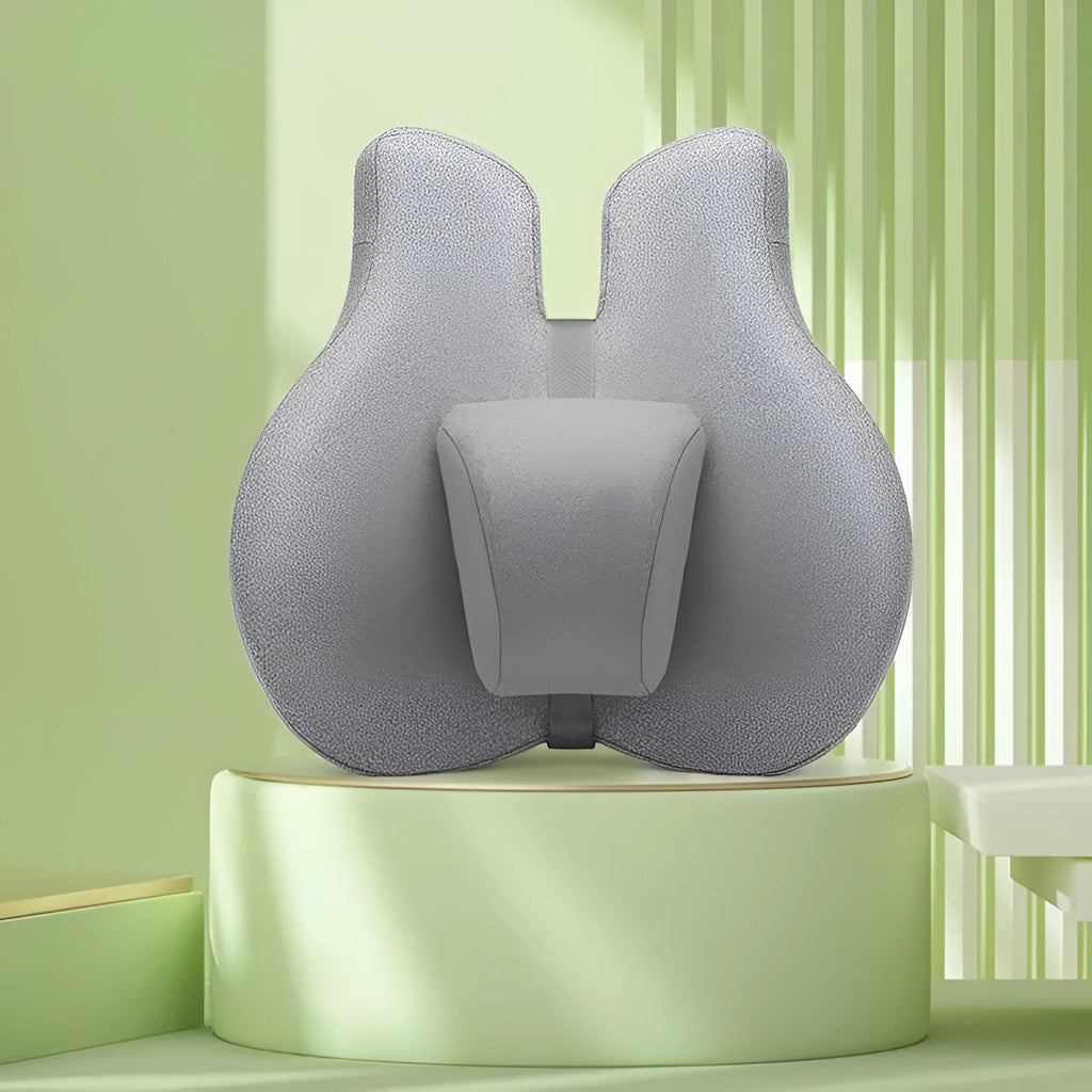 Medium grey cotton waist protection cushion set with adjustable lumbar support for office desk chair