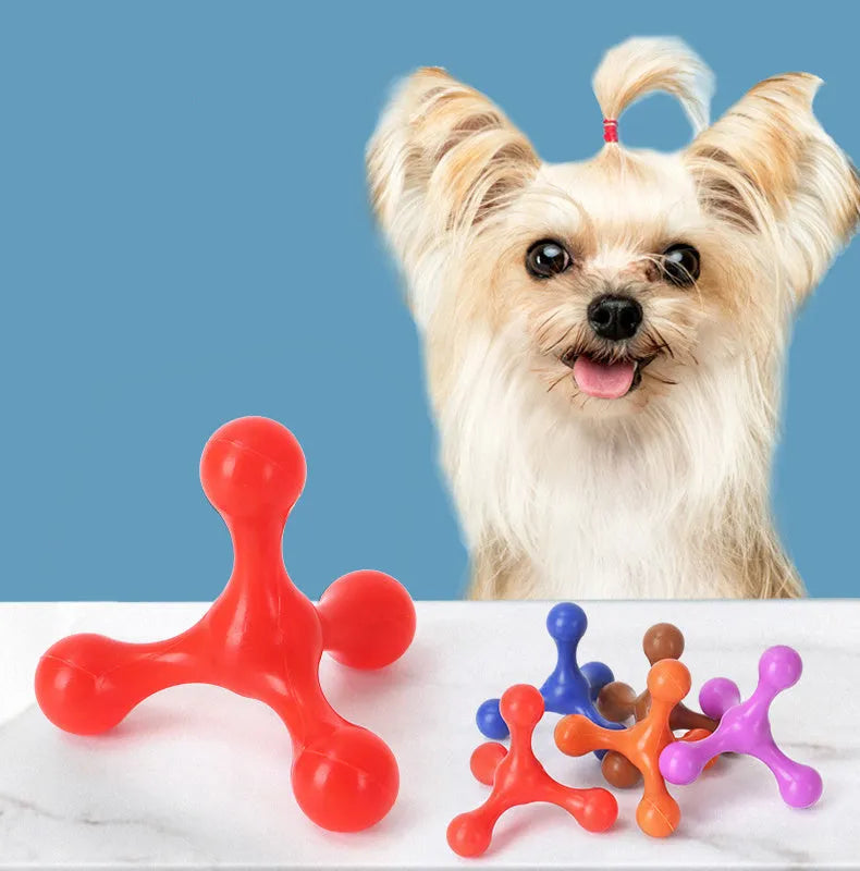 Blue silicone puppy chew toy with three legs for teething relief