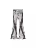 White cotton denim jeans with black ribbon gradient effect and heavy rough selvedge detailing