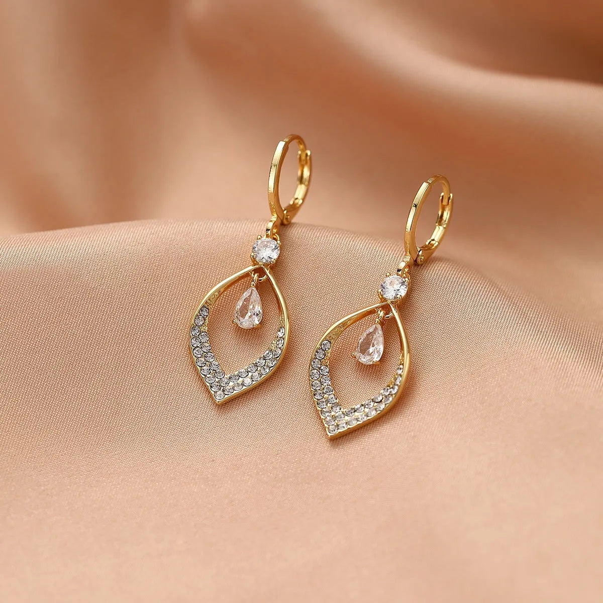 Copper zircon water drop tassel earrings with gold or silver electroplated buckles