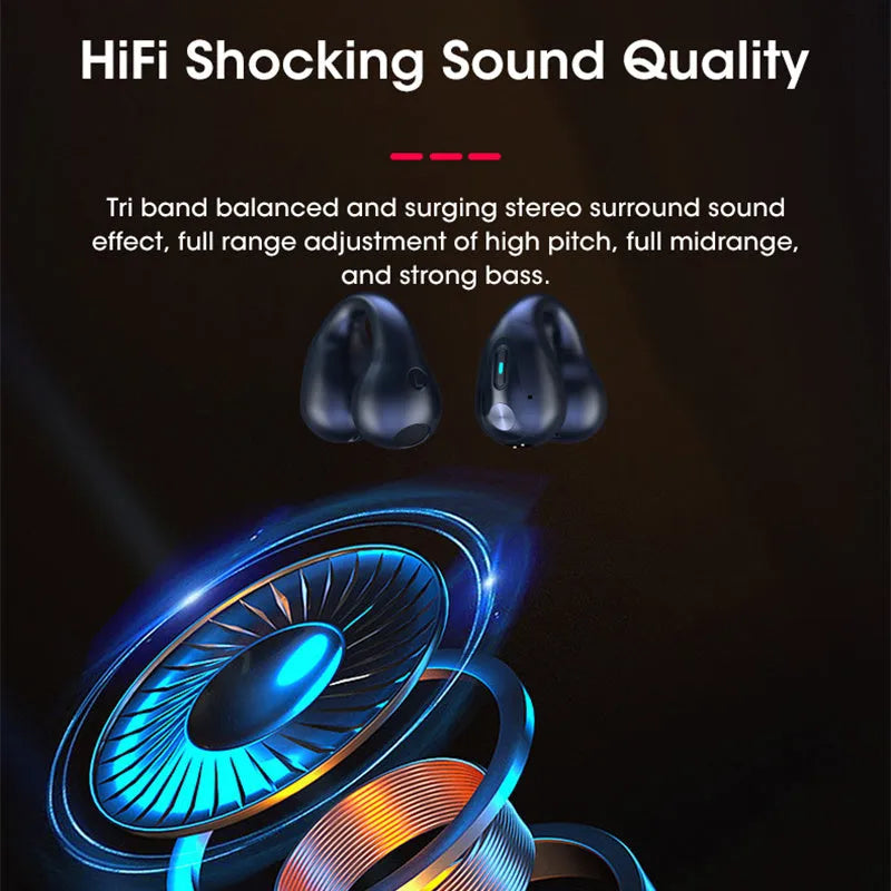 Black bone conduction Bluetooth headset clip shown on a colour box.