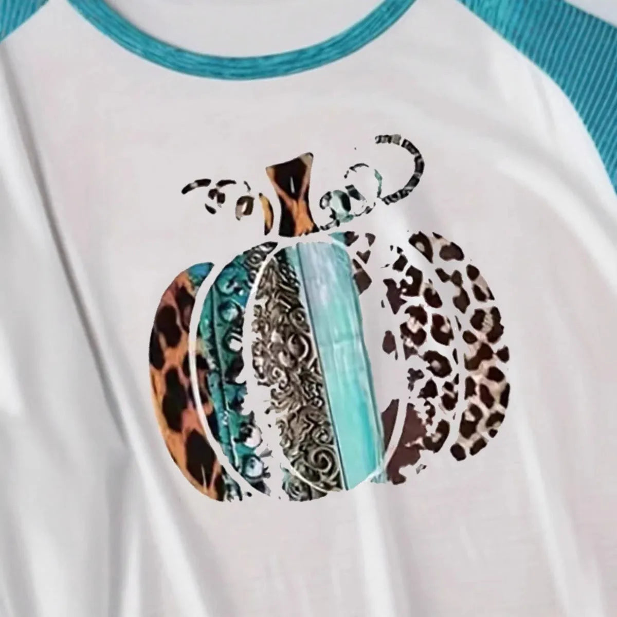 Halloween pumpkin 3D digital print sky blue casual T-shirt on white background