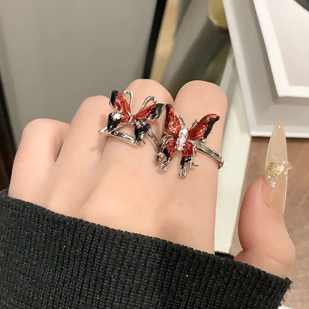 Creative Chinese butterfly women's copper ring with dripping oil finish in one of 33 colour options
