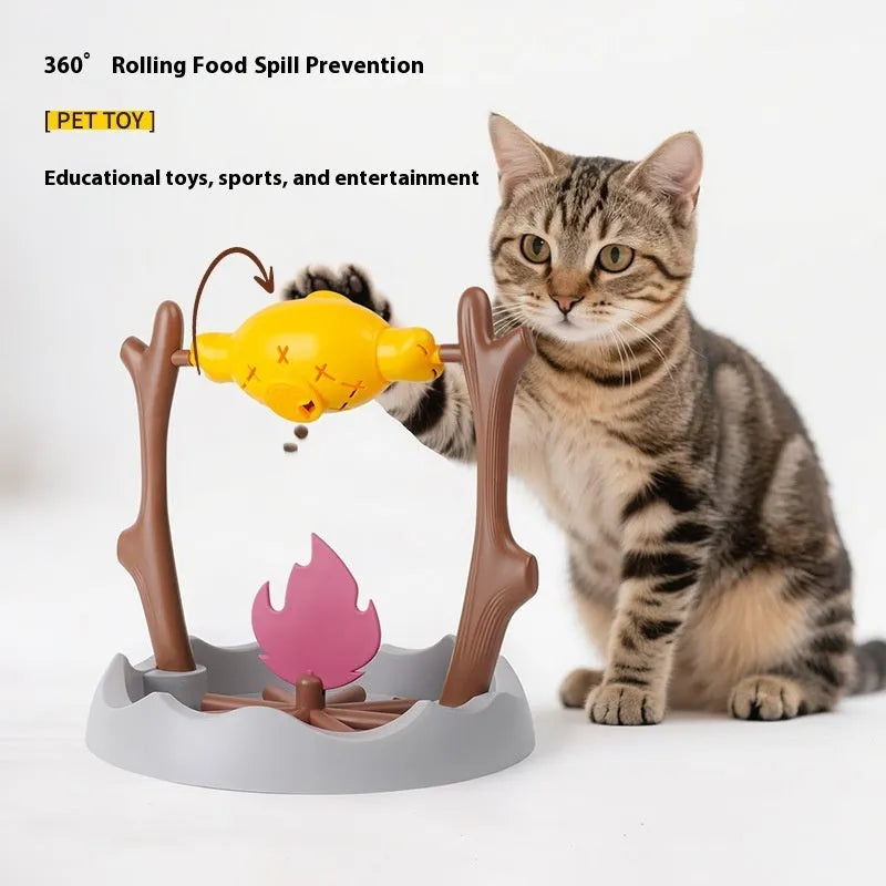 Barbecue style tumbling cat food feeder toy with leakage design 30x30x29cm