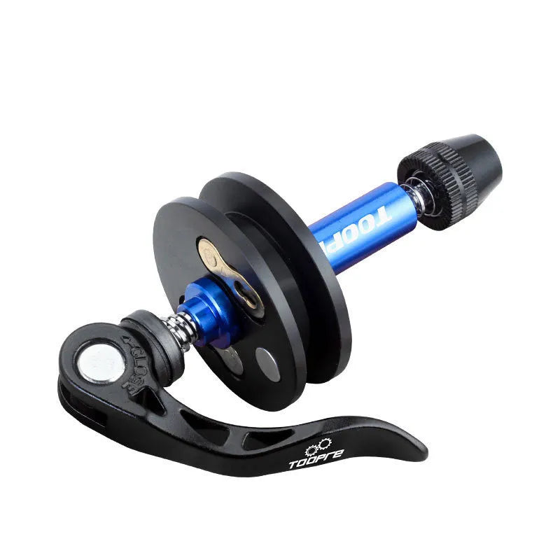 Aluminium alloy bicycle chain holder maintenance tool shown in hand.