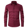 Men's stretch long sleeve work shirt in polyester on a hanger
