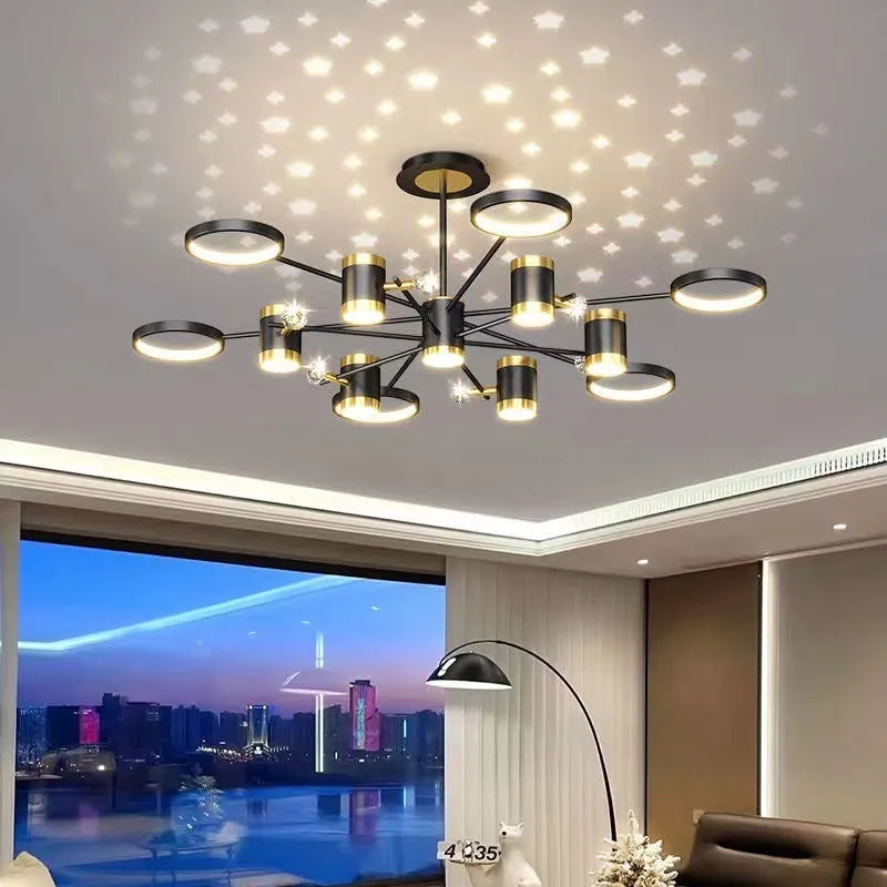 Black 13-head iron pendant lamp chandelier with Nordic star design and remote control