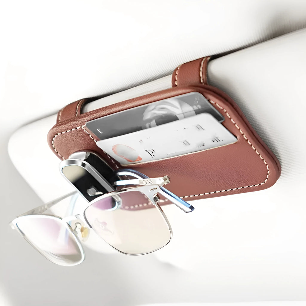 Cowhide leather automotive sun louver card holder in five colour options