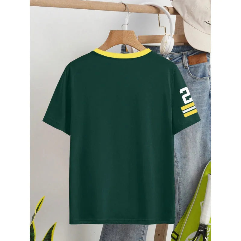 Cotton casual t-shirt with digital printed letter pattern in red colour option