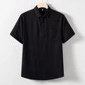 Men's loose fit short sleeve t-shirt in a linen blend fabric, shown in black, white, and optic linen colours.
