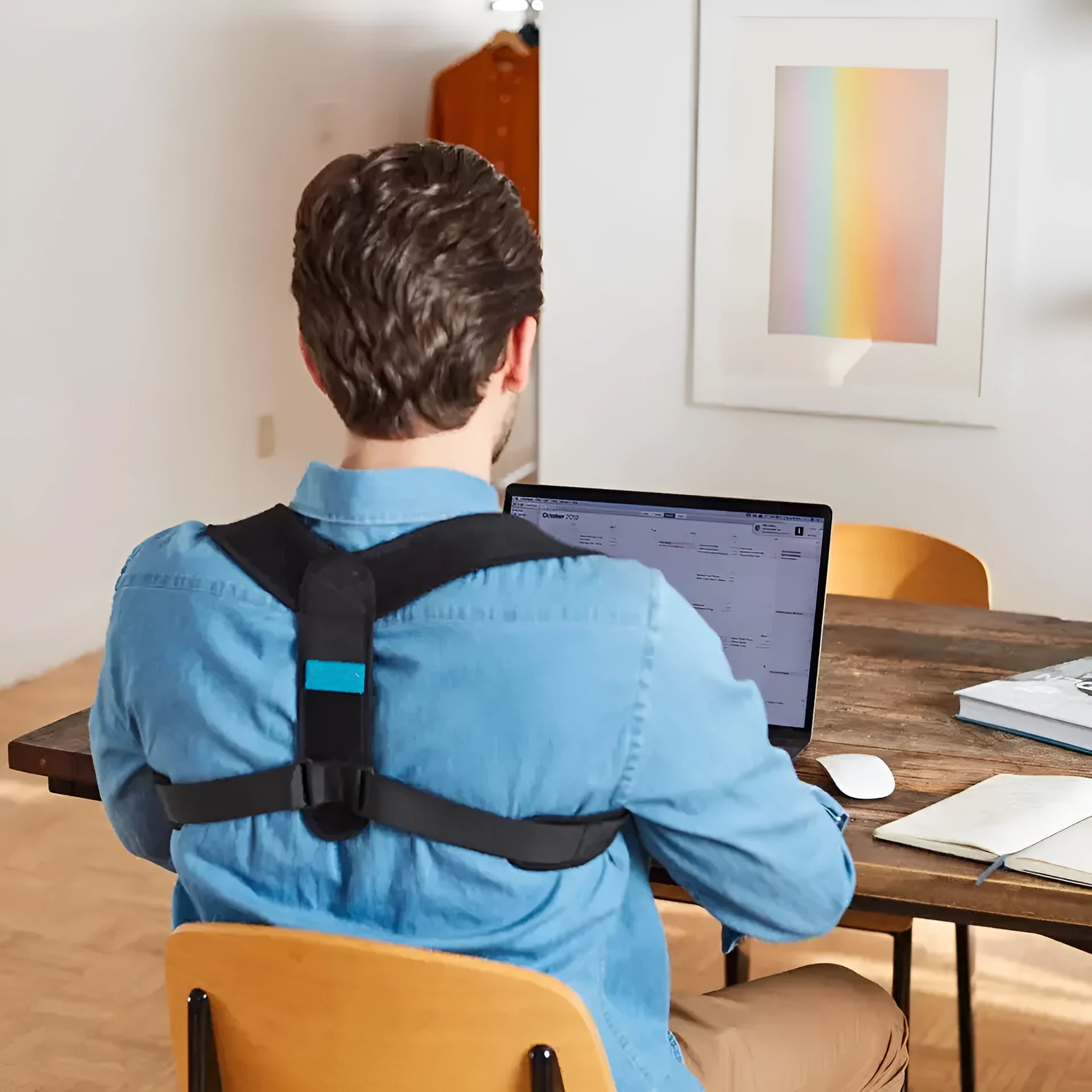 Black adjustable posture correction strap for back support and spinal alignment