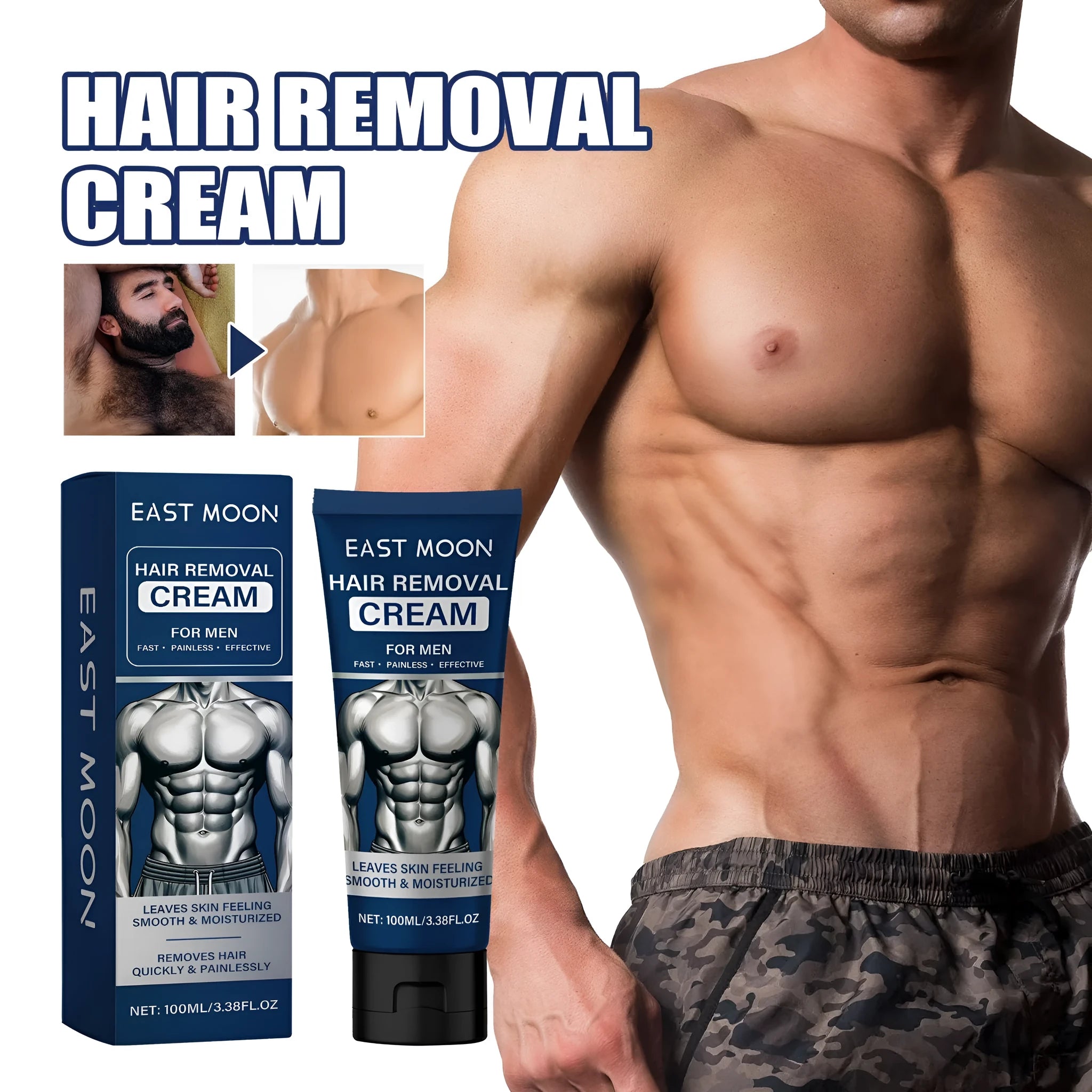 Men's depilatory cream tube for beard, armpit, hand and leg hair removal - 100ml mild formula
