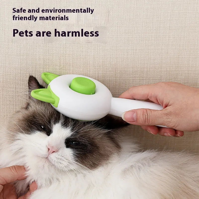 Self-cleaning pet grooming comb with stainless steel teeth in greenish white and orange white colour options