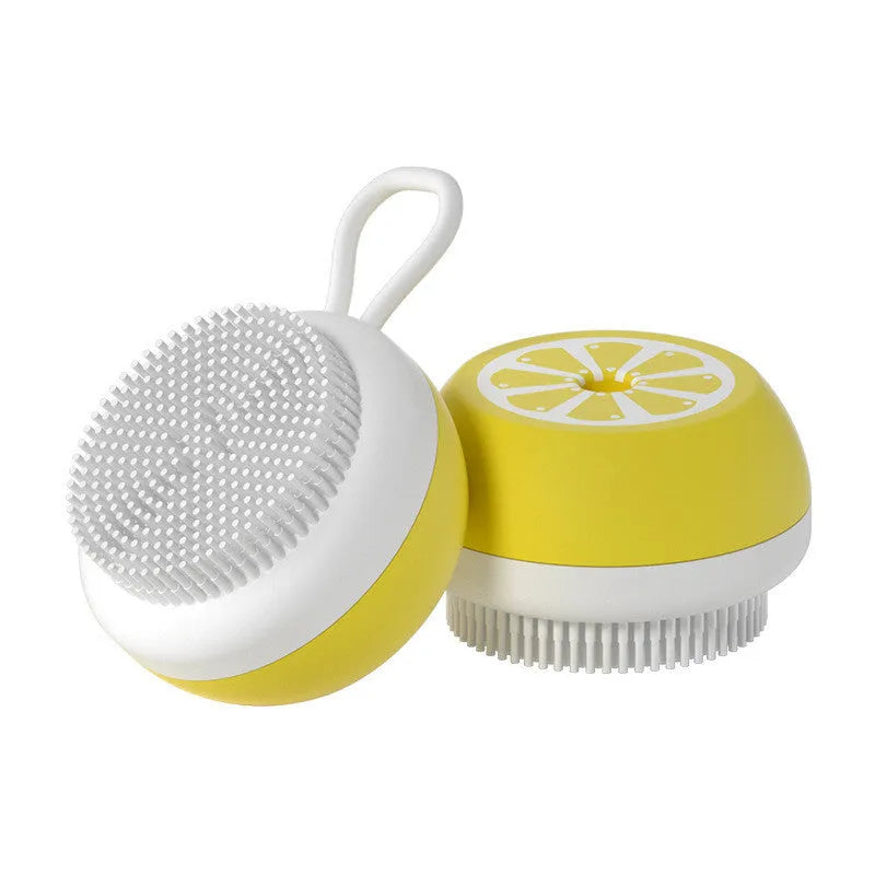 Yellow silicone pet bath brush and massage comb tool for dog and cat grooming
