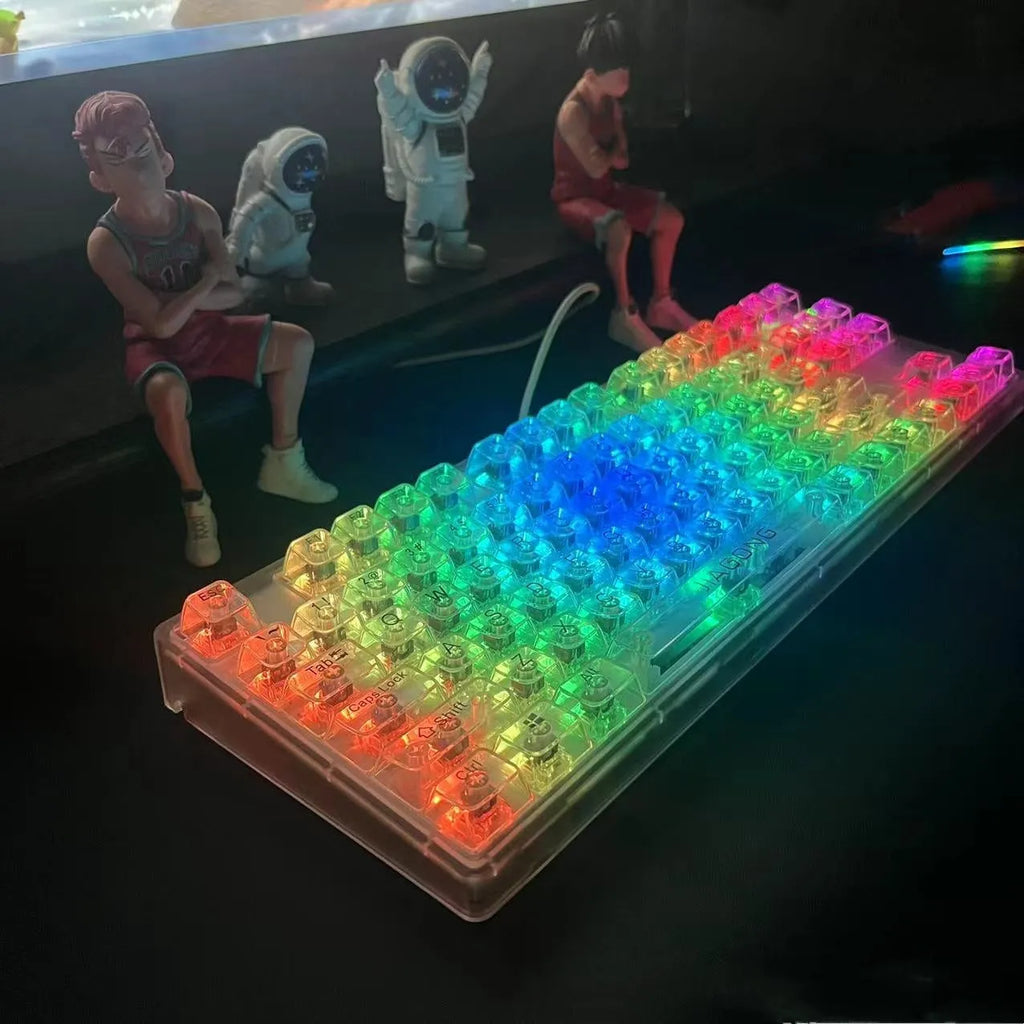 132 transparent plastic key caps for mechanical keyboard customisation arranged in full keyboard layout
