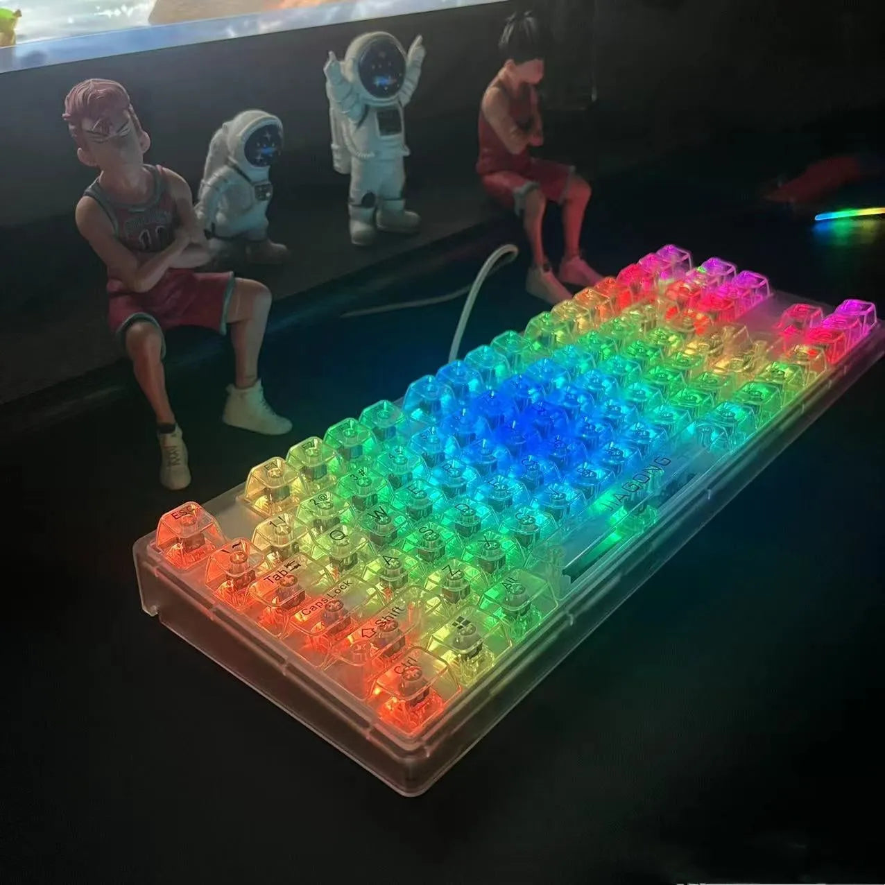 132 transparent plastic key caps for mechanical keyboard customisation arranged in full keyboard layout