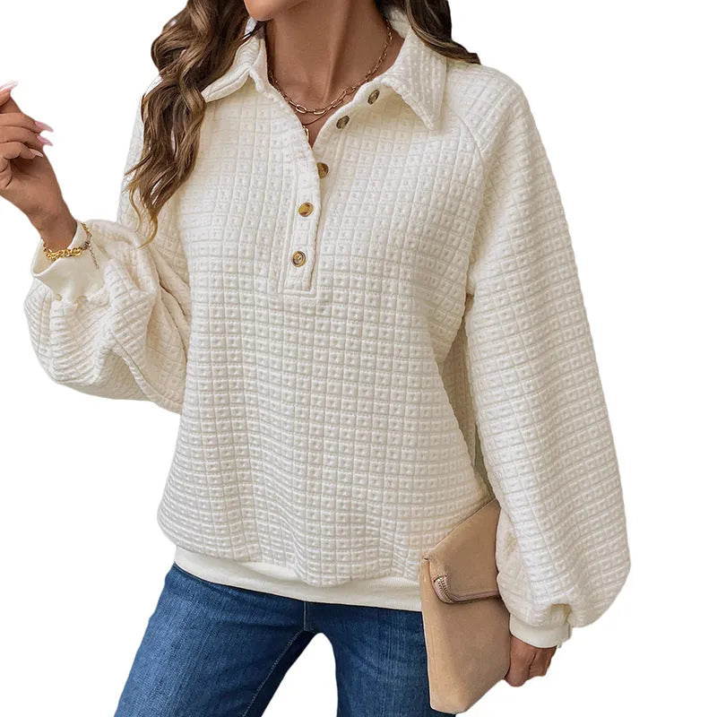 Women's thick polo collar sweater in solid colour with long sleeves