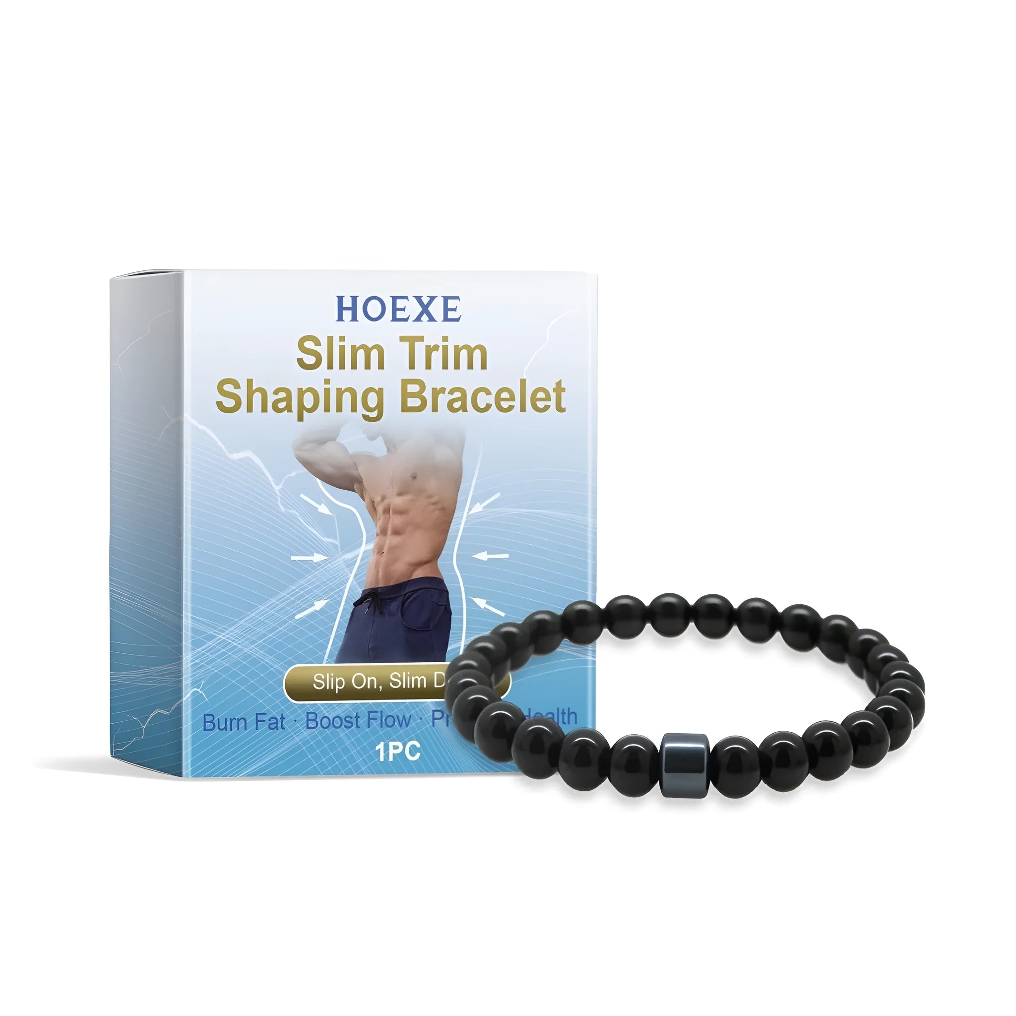 Men's adjustable glass and black gallstone wristband showing natural materials and single-piece design