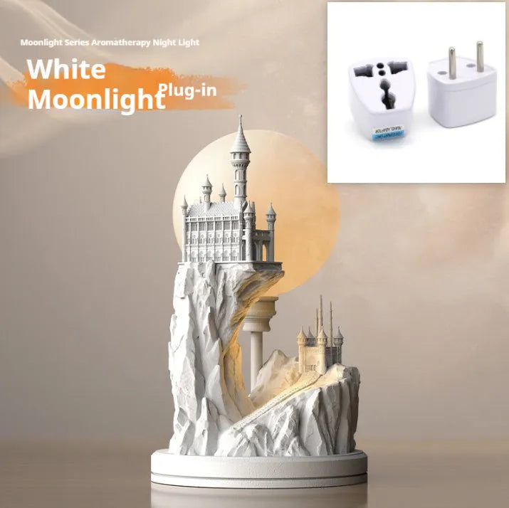 White composite gypsum table lamp with wire switch on cord.