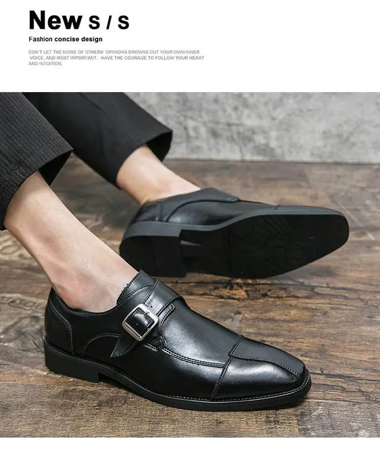 Men's British retro buckle casual shoes in black and brown blue colours with tall crown upper