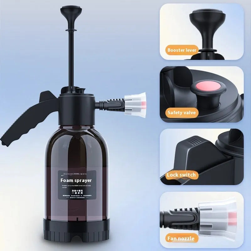 Black 2L foam watering can sprayer with switch lock and aluminium oxide tie rod