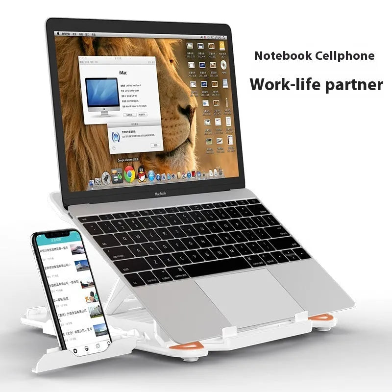 ABS plastic laptop bracket lifting radiator in classic black with phone holder on desk
