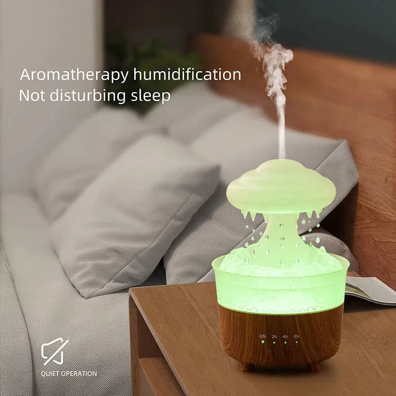 Rain cloud shaped ultrasonic humidifier with aromatherapy diffuser and 7 colour LED night light