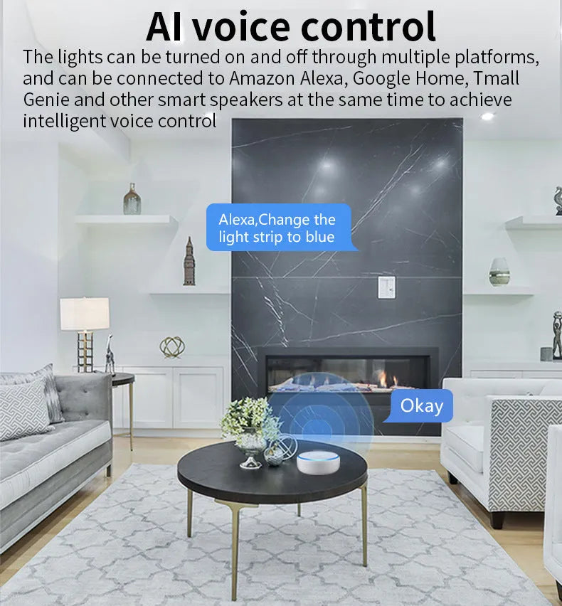 GU10 smart spotlight bulb with RGBCCT lighting and voice control features