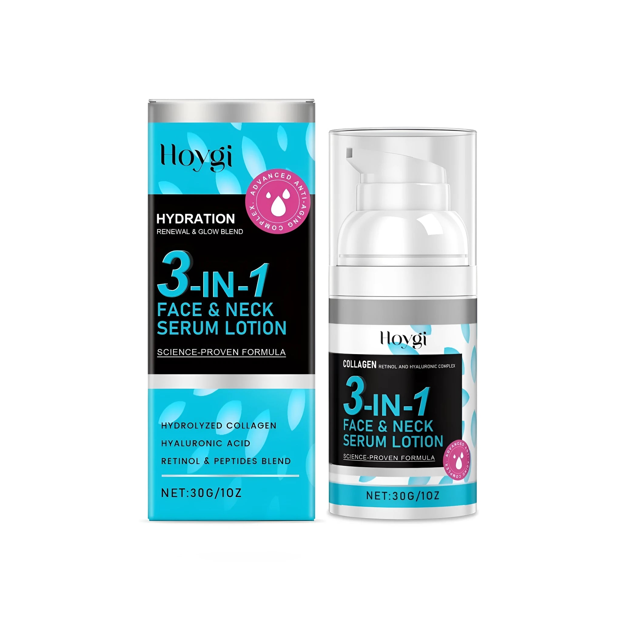 30g tube of 3-in-1 Face Neck Serum Lotion with collagen, retinol and hyaluronic acid