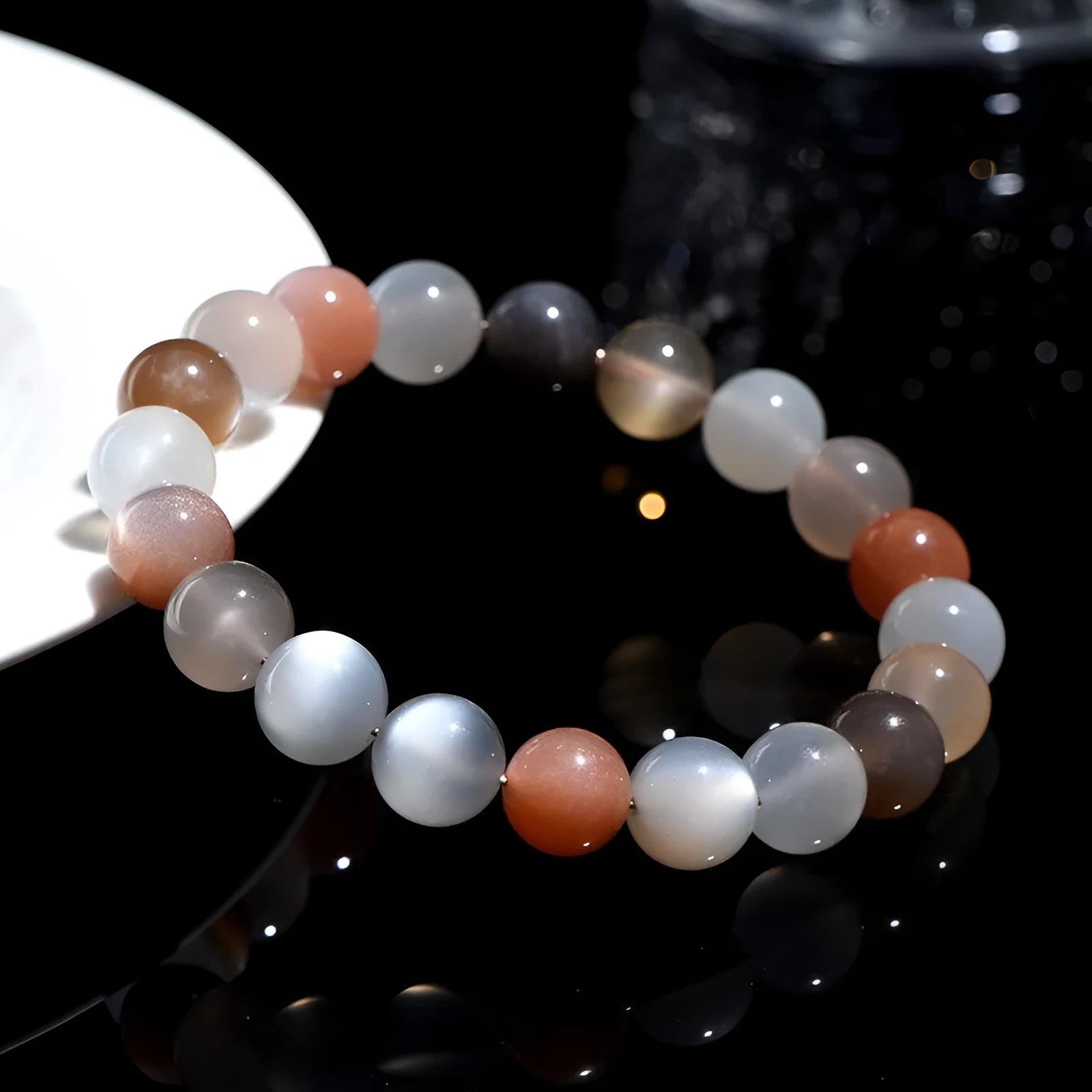 Natural moonstone colourful moonlight bracelet with 8mm single circle beads