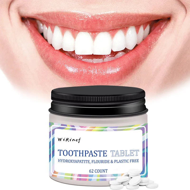 62-piece portable toothpaste tablets in solid chewable form for dental hygiene