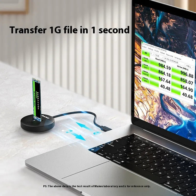 Black external hard disk enclosure for NVMe M.2 SSD with Type-C port