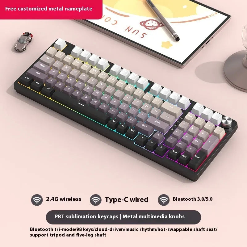 98 key wireless Bluetooth mechanical keyboard with display screen and metal knob